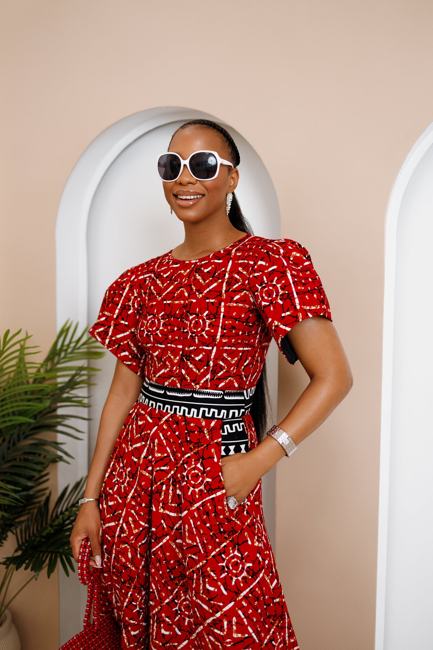 Obataobie Red Ankara Maxi Dress – Bold African Elegance