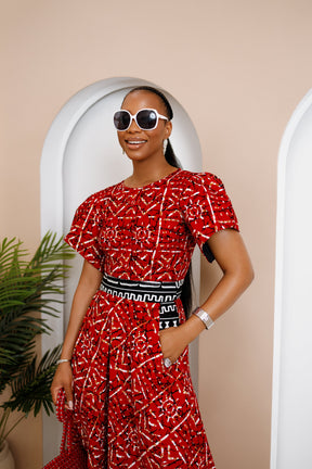 Obataobie Red Ankara Maxi Dress – Bold African Elegance