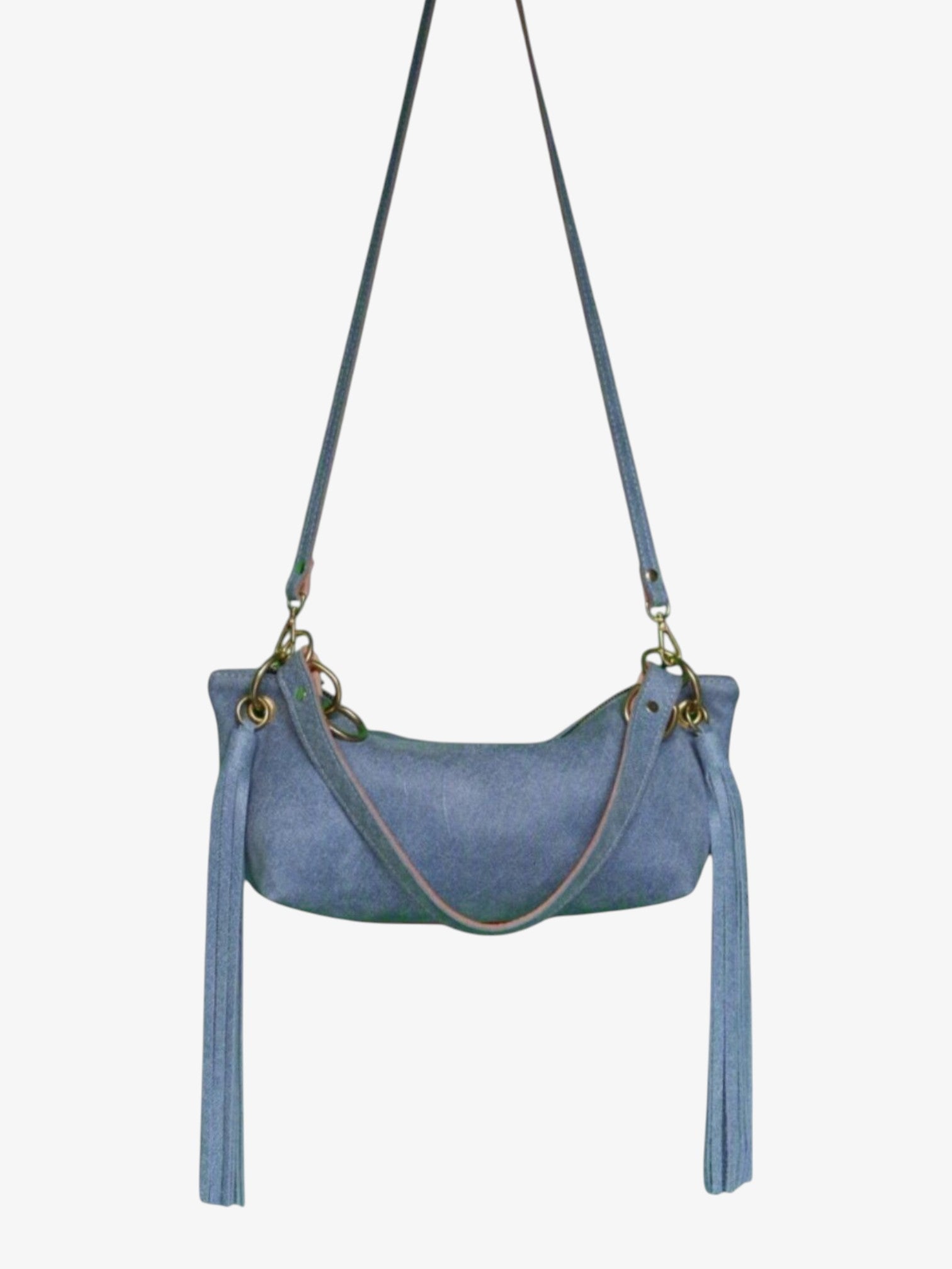 Blair Denim Printed Leather Fringe Bag