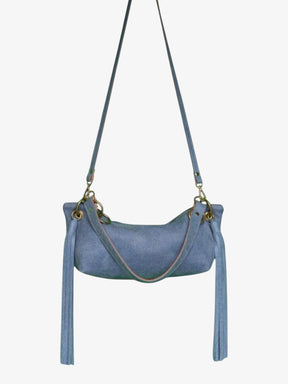 Blair Denim Printed Leather Fringe Bag