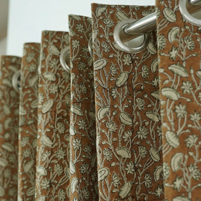 Decorative  Block Print Pure Linen Grommet Curtain - Pishta