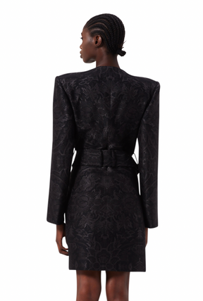 Opulent Long Sleeve Coat in Black Elysium