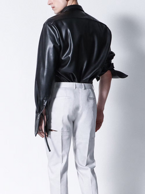 Black Vegan Leather Long Shirt