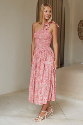 Sienna One-Shoulder Shirred Dress - Rose Fields