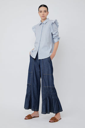 Bobi Ruffle Detail Striped Blouse