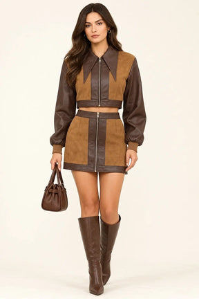 Brown &amp; Camel Leather-Look Two-Piece Set