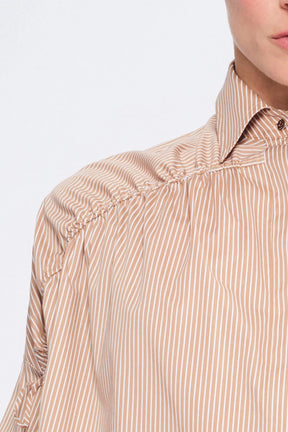 Star Gathered Shoulder Blouse | Striped Camel