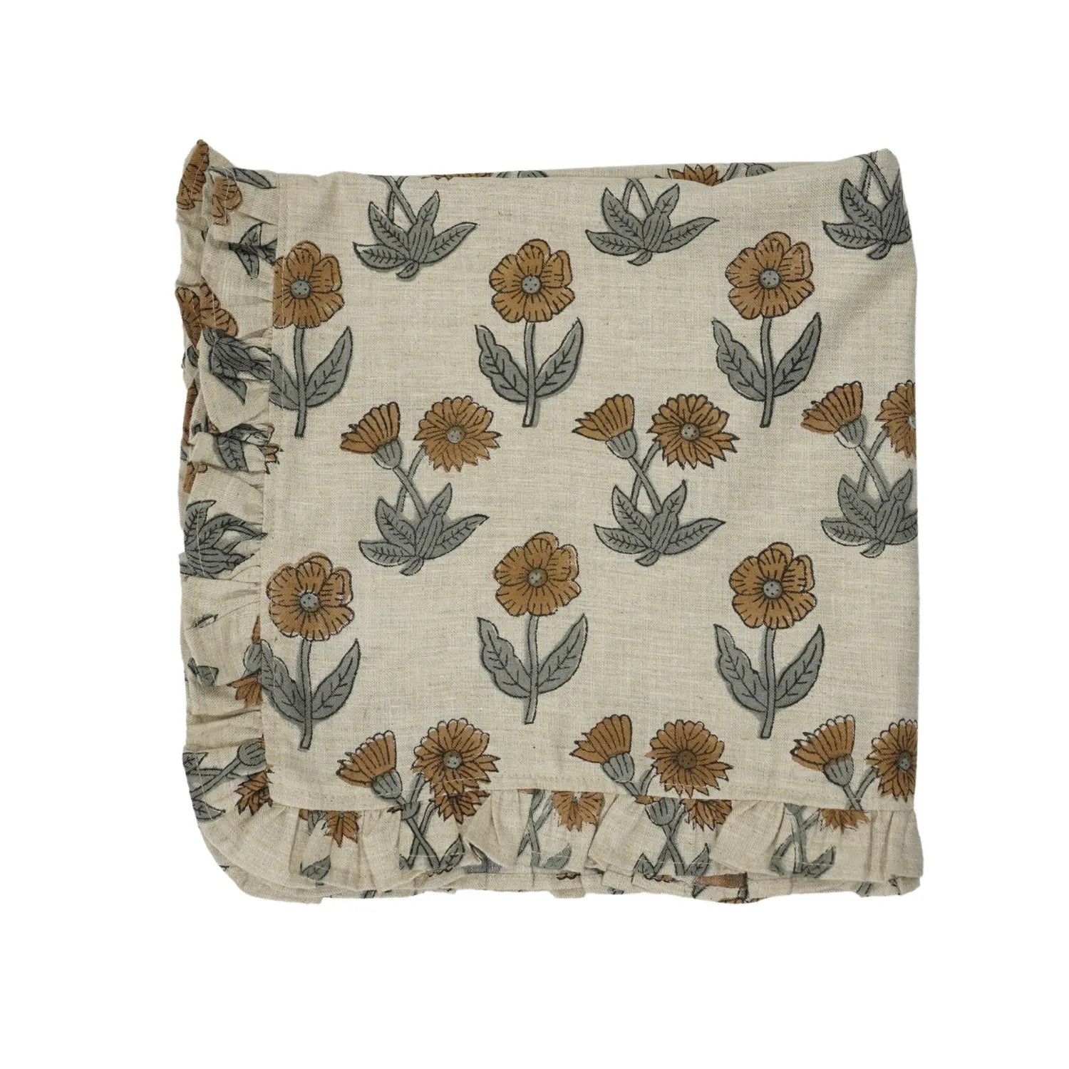Handmade Indian Linen Blend Block Print Frill Napkins Set of 4 - Kirti