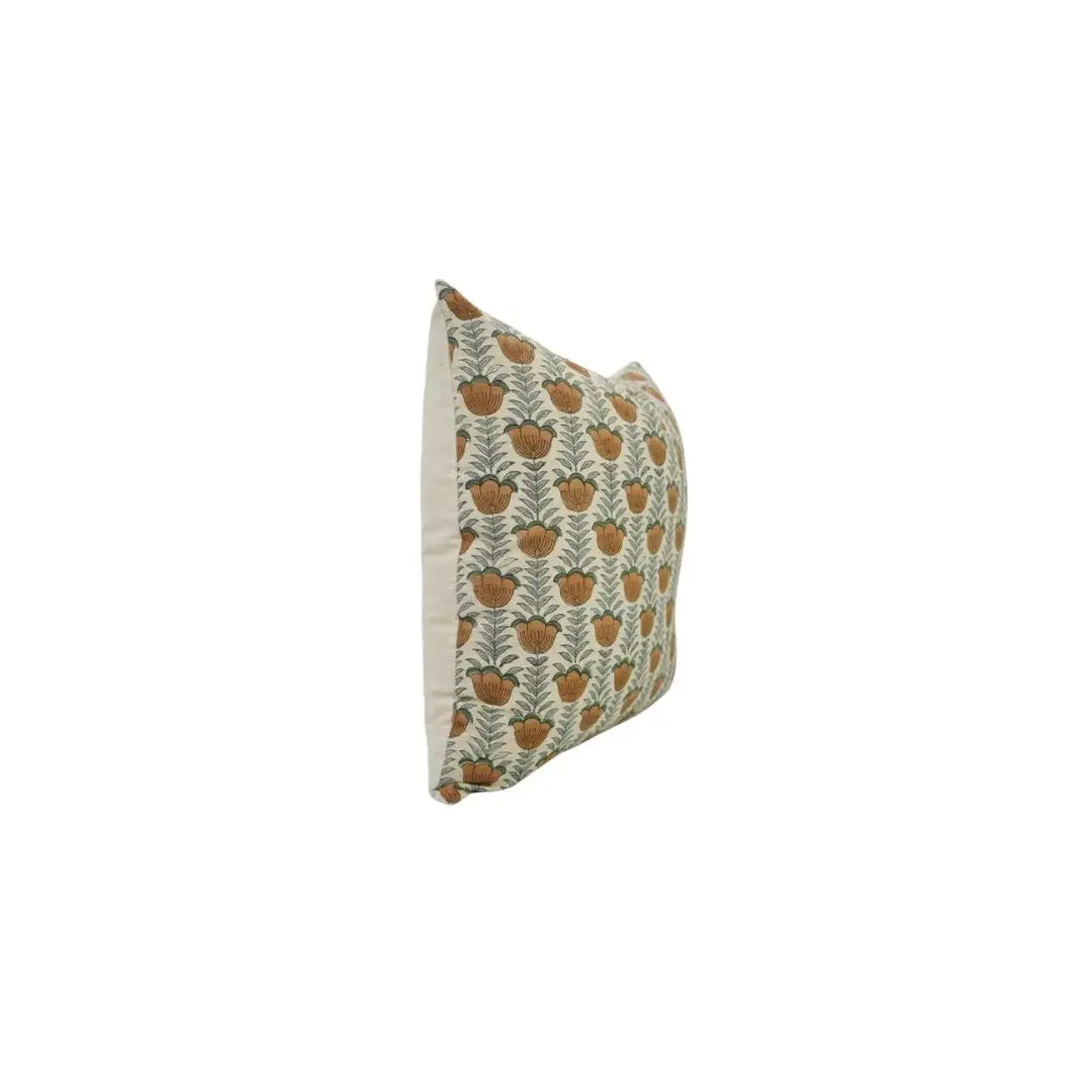 Unique Block Print Linen Blend Pillow Cover - Lotus