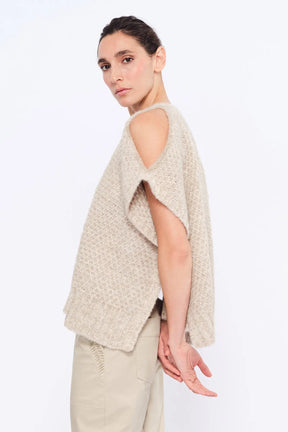 Chelsea Openwork Alpaca Poncho | Beige Melange