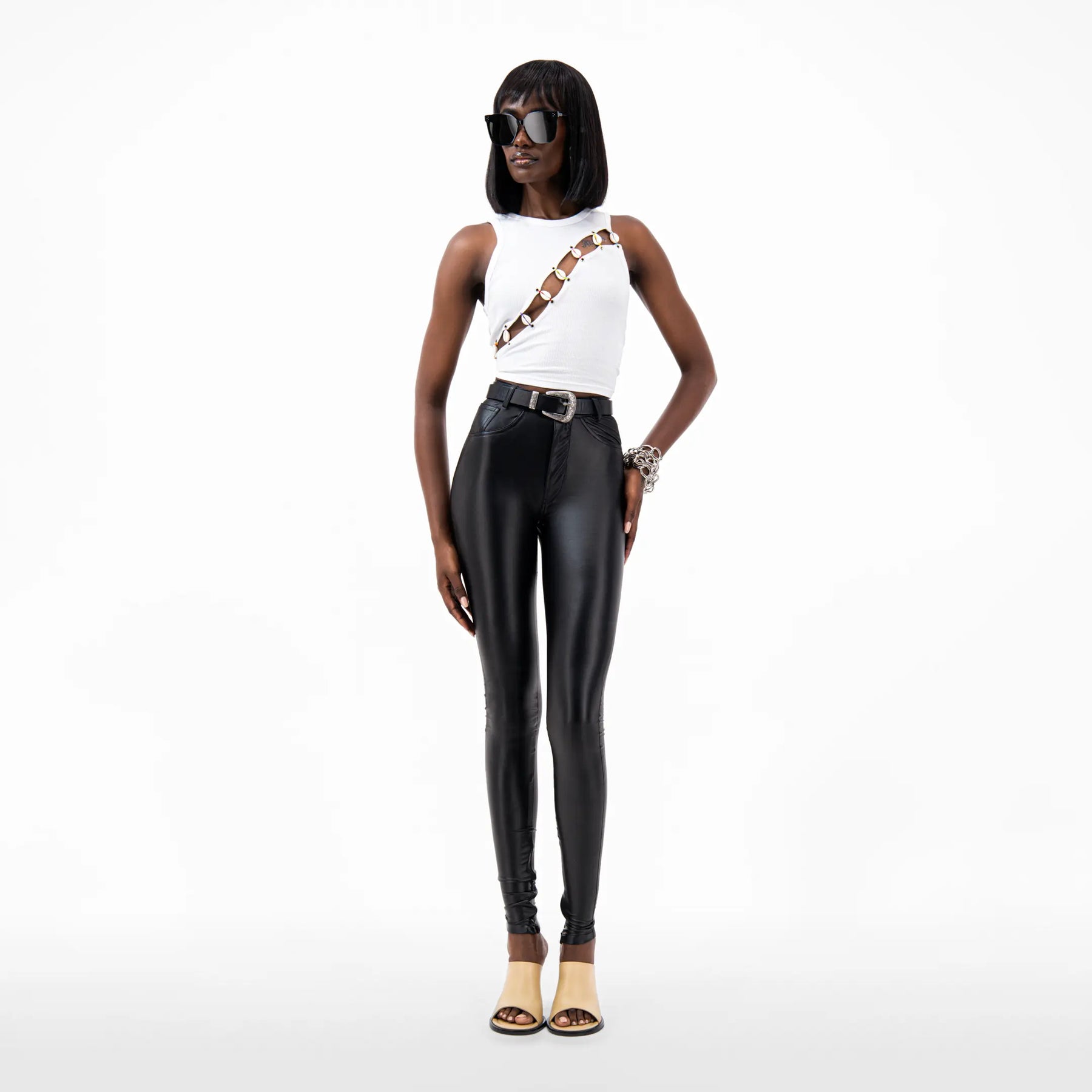 Cowrie Shell Embellished Tank Top