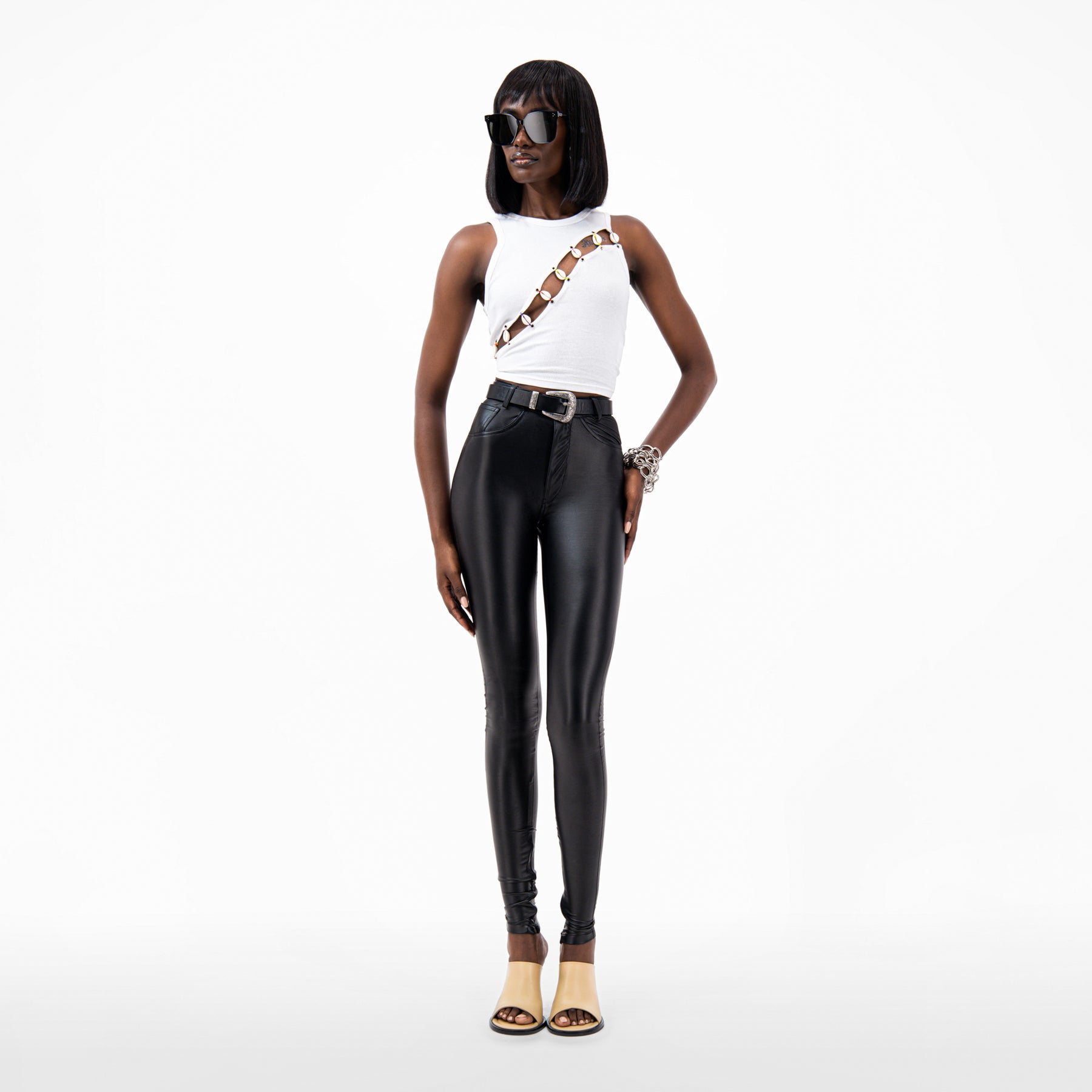 Cowrie Shell Embellished Tank Top