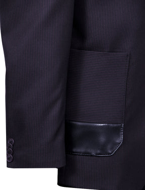 Black blazer with wine red stripes and button covers