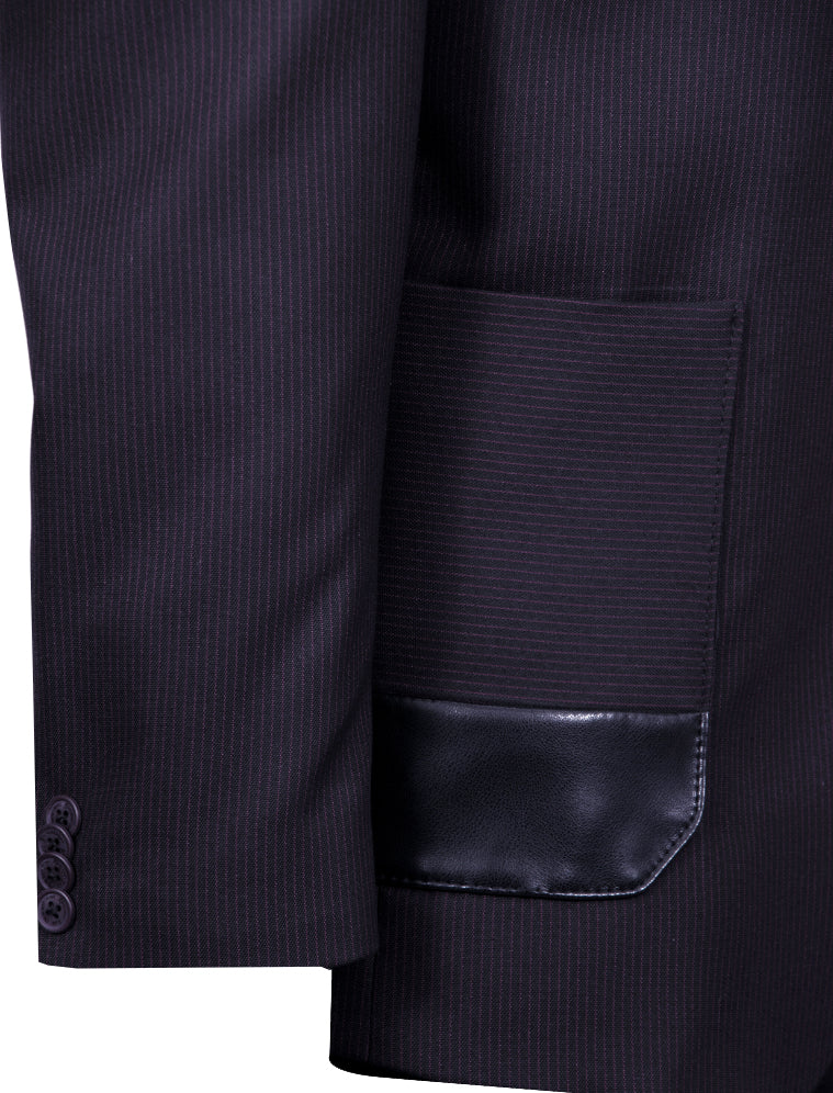 Black blazer with wine red stripes and button covers