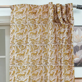 Gheravan Mustard Boho Animal Block Print Linen Curtain