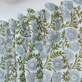 Bohemian Gray Floral Handmade Linen Curtain - Nature Block Print Window Panel | Rajat     