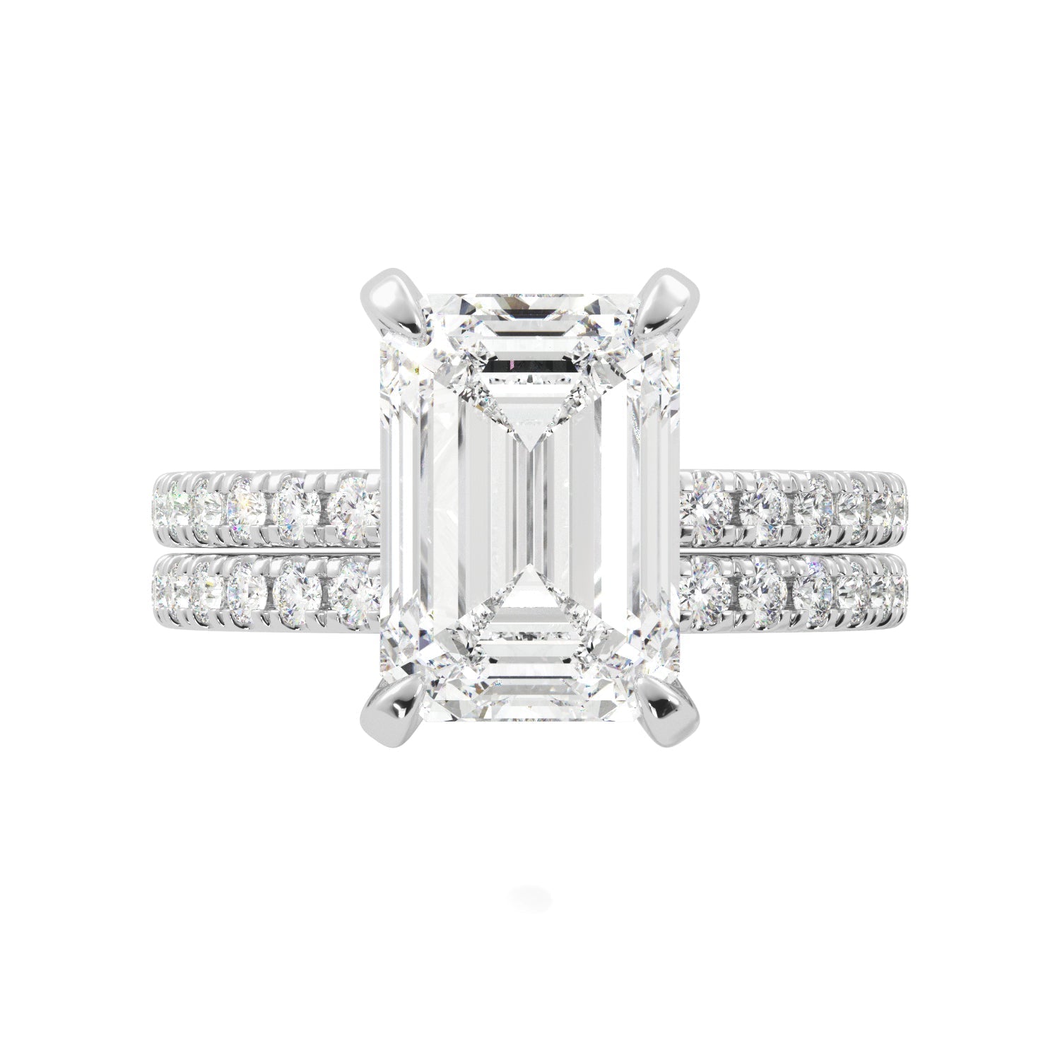Emerald Cut Hidden Halo Engagement Ring Set