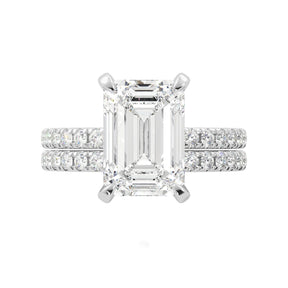 Emerald Cut Hidden Halo Engagement Ring Set
