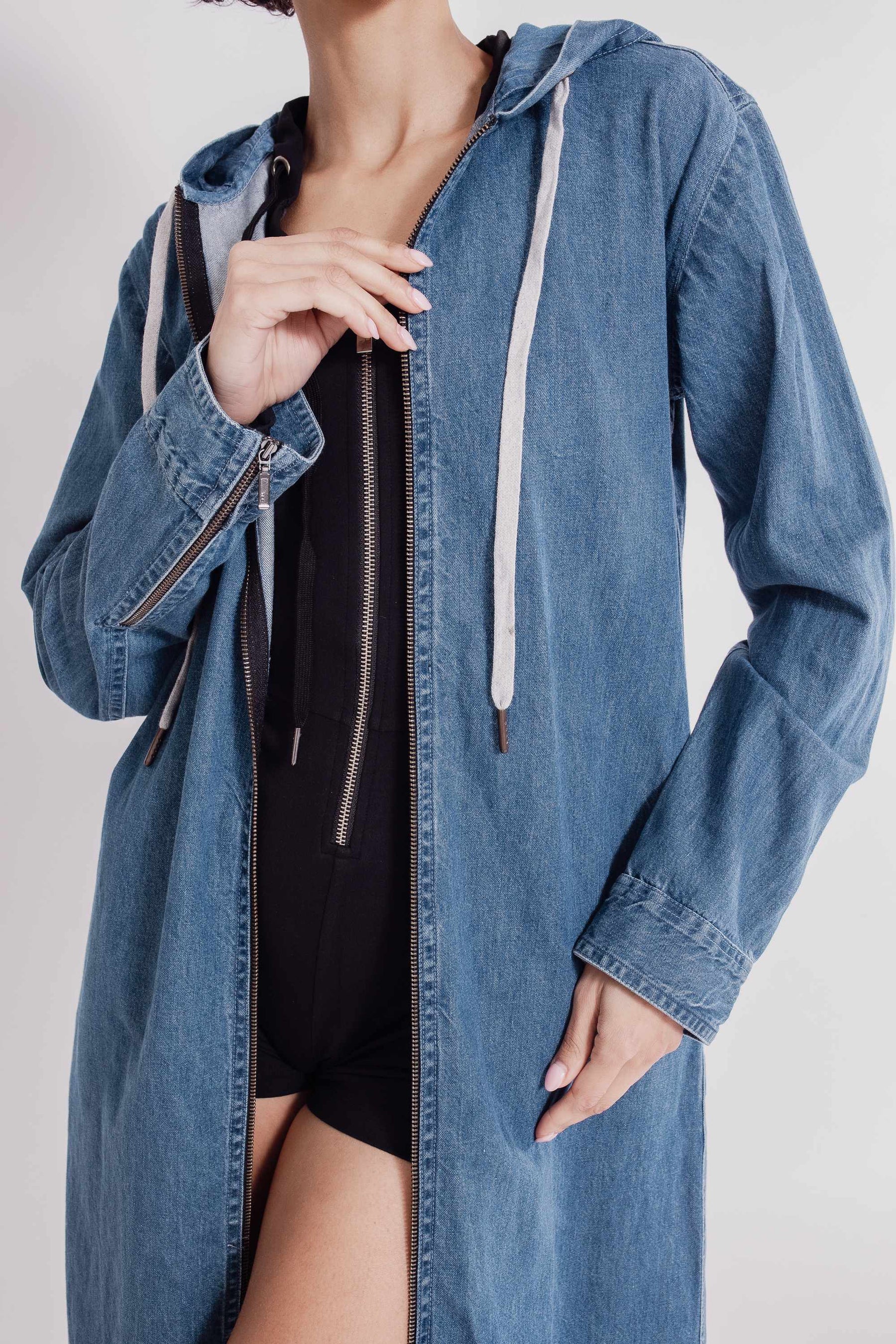 Com-pressi-on Me Denim Hoodie