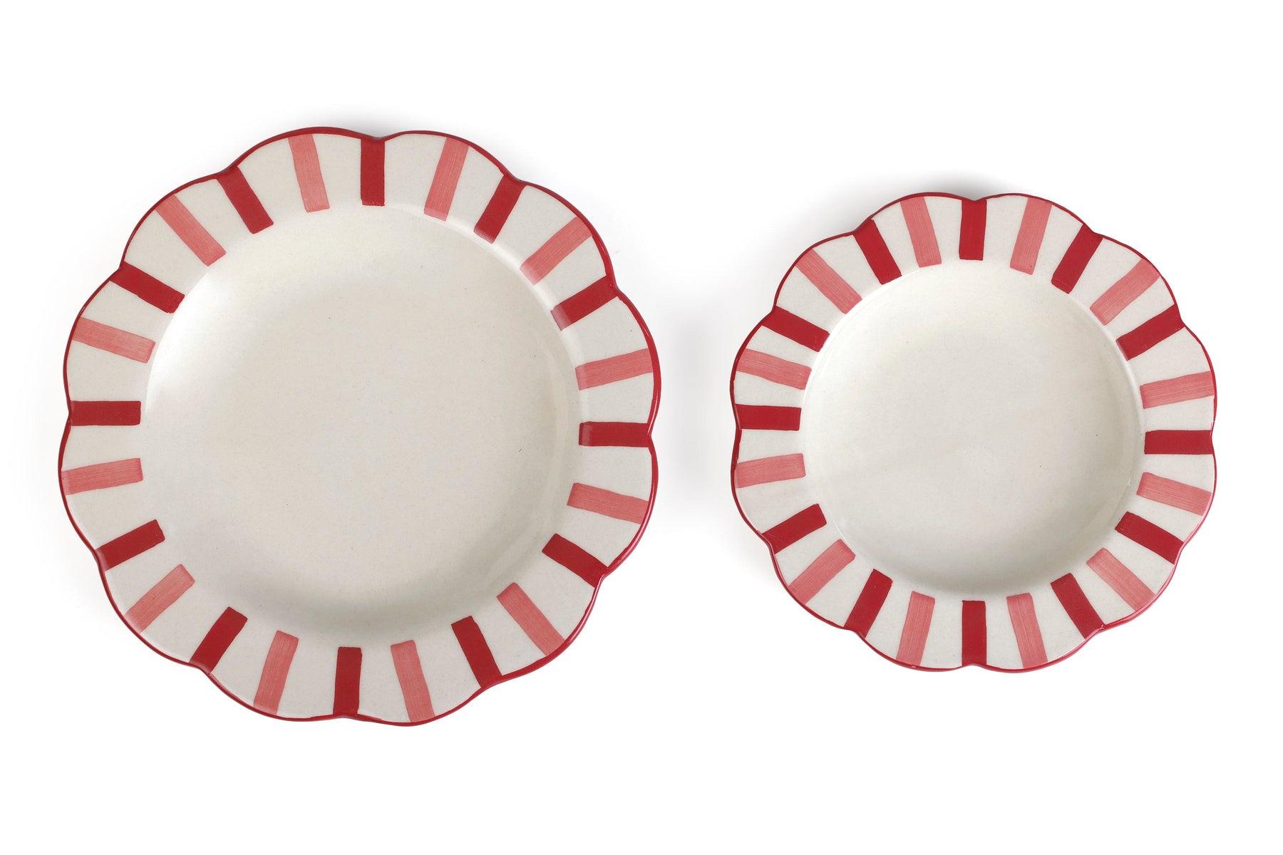 Ceramic stripe Salad Plate,  Rose Red - 8.25 x 8.25 x 1.25 Inches