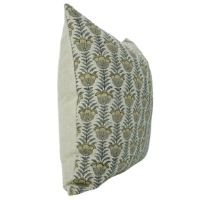 Hand l Block Print Thick Linen Pillow Cover - Lotus