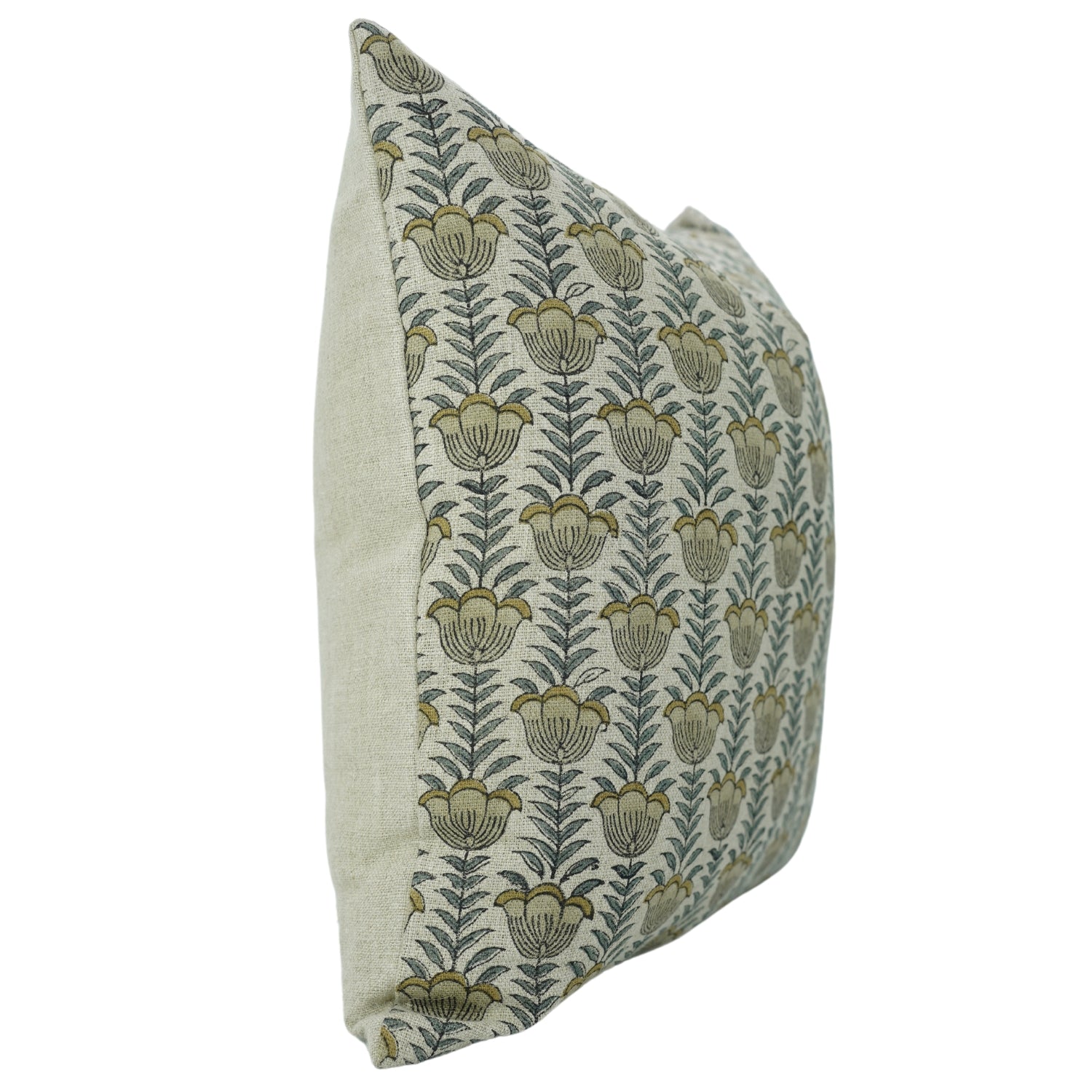 Hand l Block Print Thick Linen Pillow Cover - Lotus