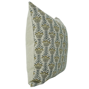 Hand l Block Print Thick Linen Pillow Cover - Lotus
