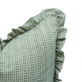 Handmade Block Print Linen Blend Frill Cushion Cover -Ratanbel