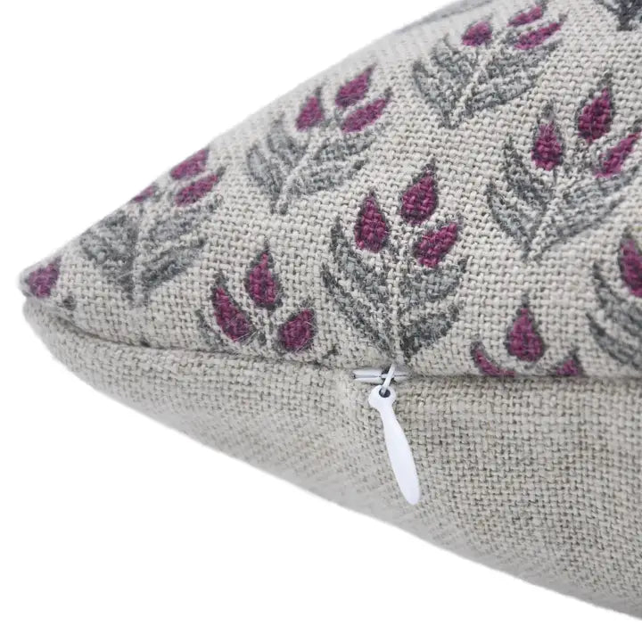 Unique Floral Block Print Thick Linen Pillow Cover - Alia