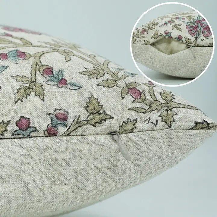 Bohemian Interior Décor Hand Block Viscose Linen Cushion Cover  - Neerabel
