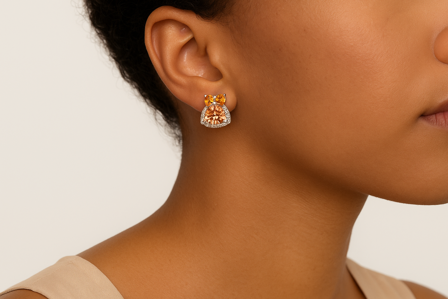 Champagne Trillion & Pear Cut Silver Earrings