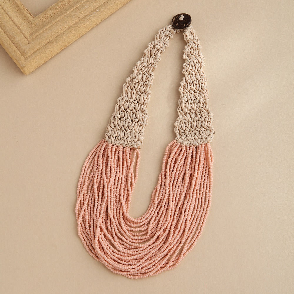 Fashionable retro ethnic style exaggerated style hand woven 30 layer wax rope rice bead necklace for women