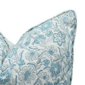 Artisan Blue Floral Linen Blend Piped Throw Pillow Cover – Jarul
