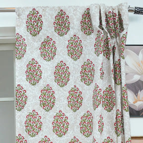 Gudhal Semi Sheer Floral Block Print Linen Curtain