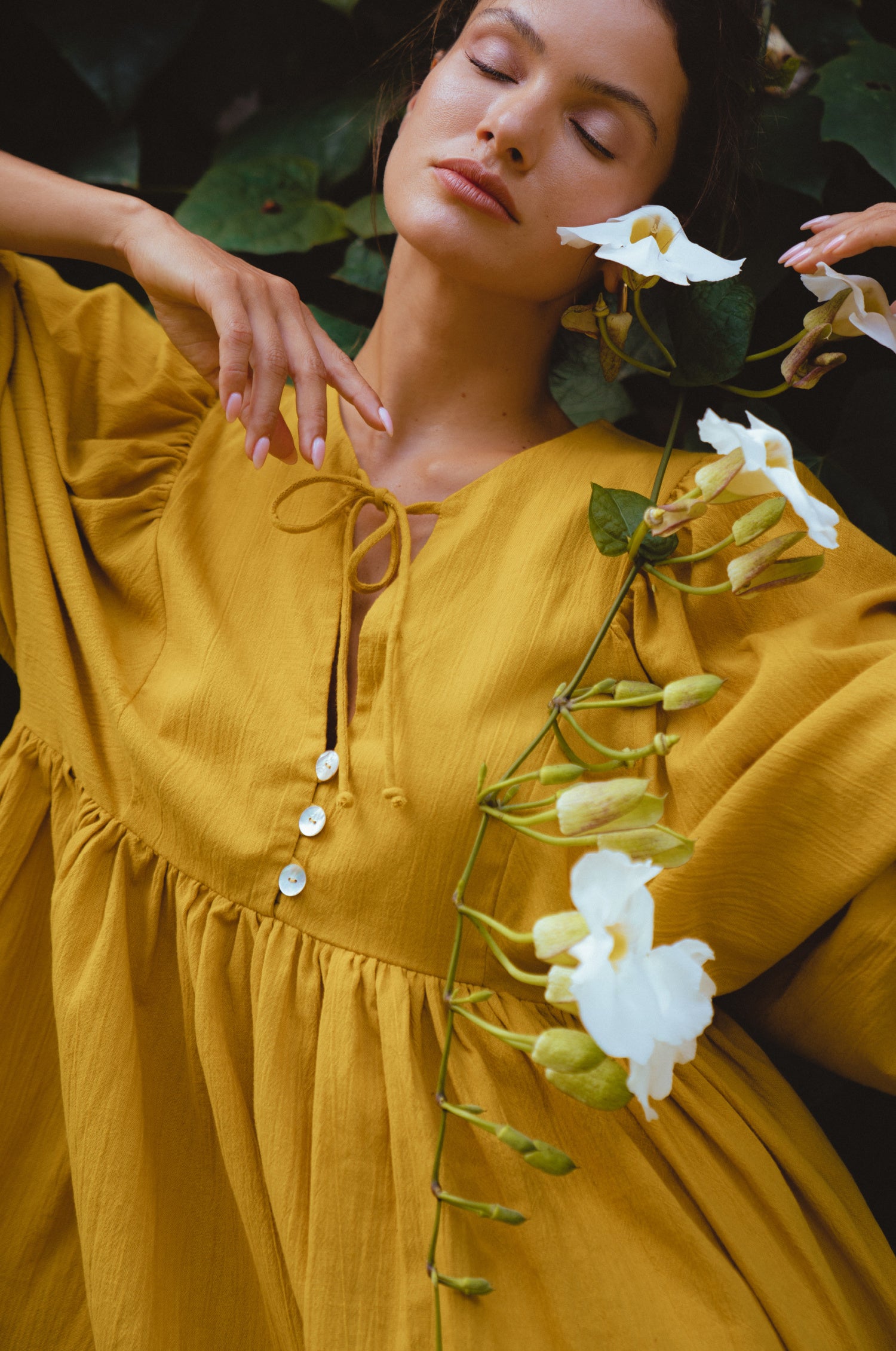 Maribelle Baby Doll Linen Dress - Amber