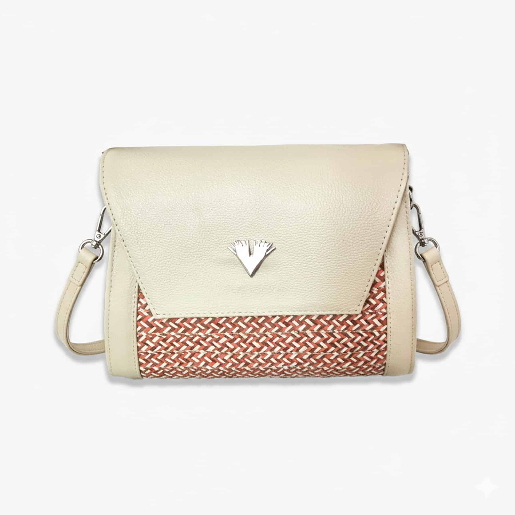 Beige Vija Leather Crossbody Curvo Bag