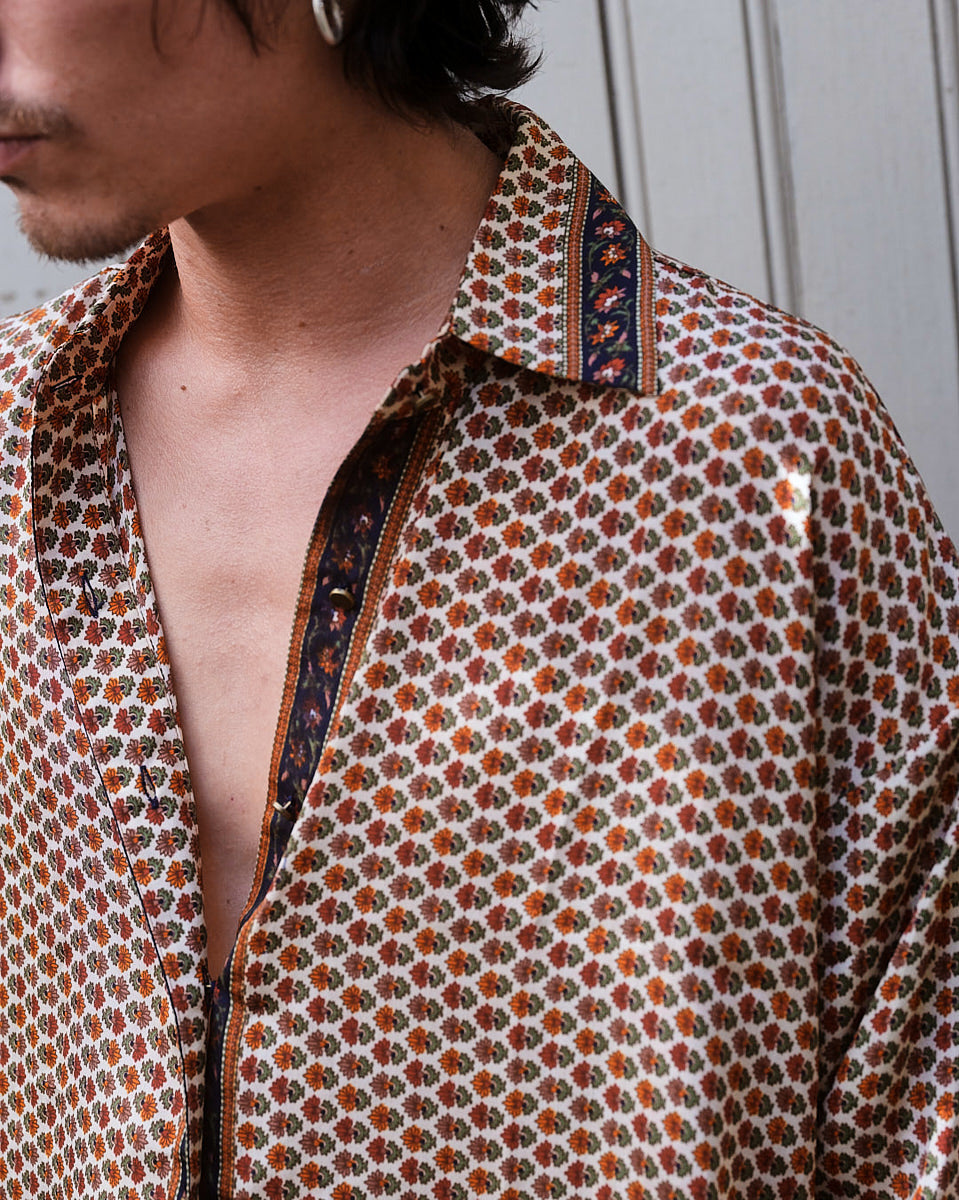 Embossed Botanic Long Sleeve Crepe Shirt - Copper