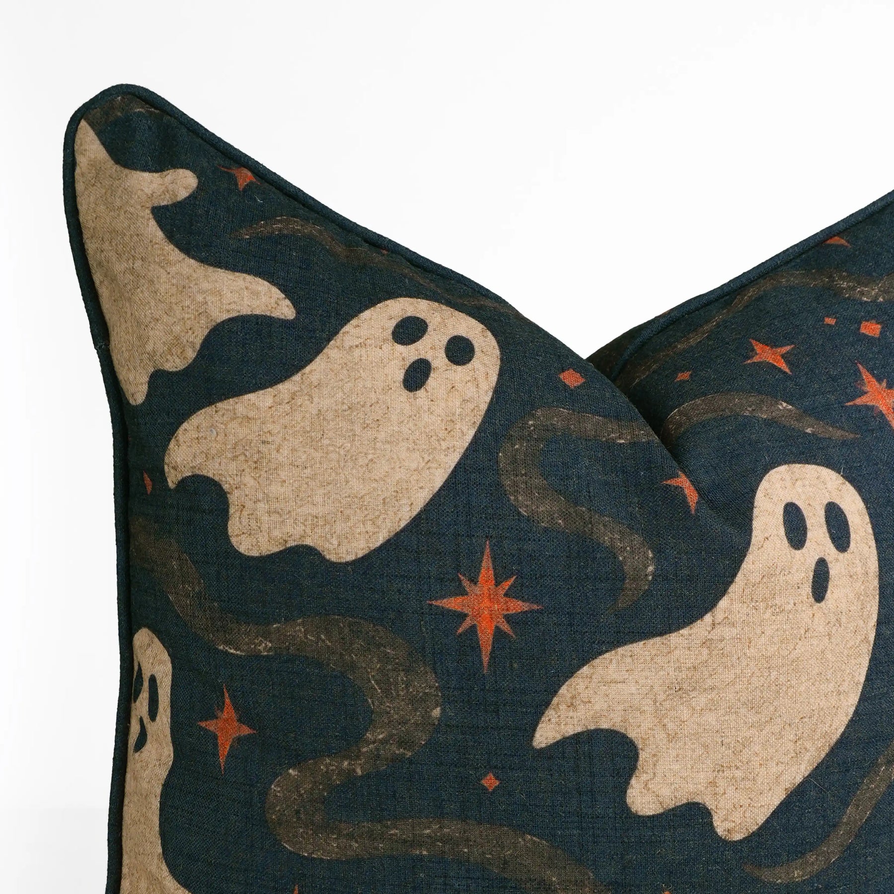 Ghost Halloween Linen Piping Pillow Cover for Spooky Decor