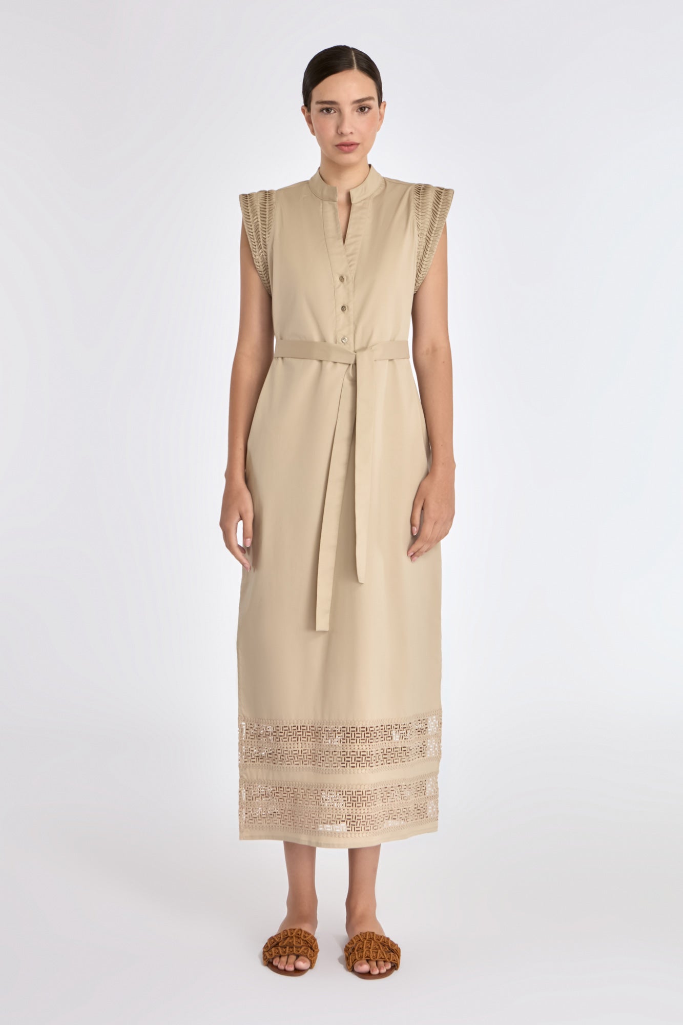 Maki Nehru Collar Dress | Ecru