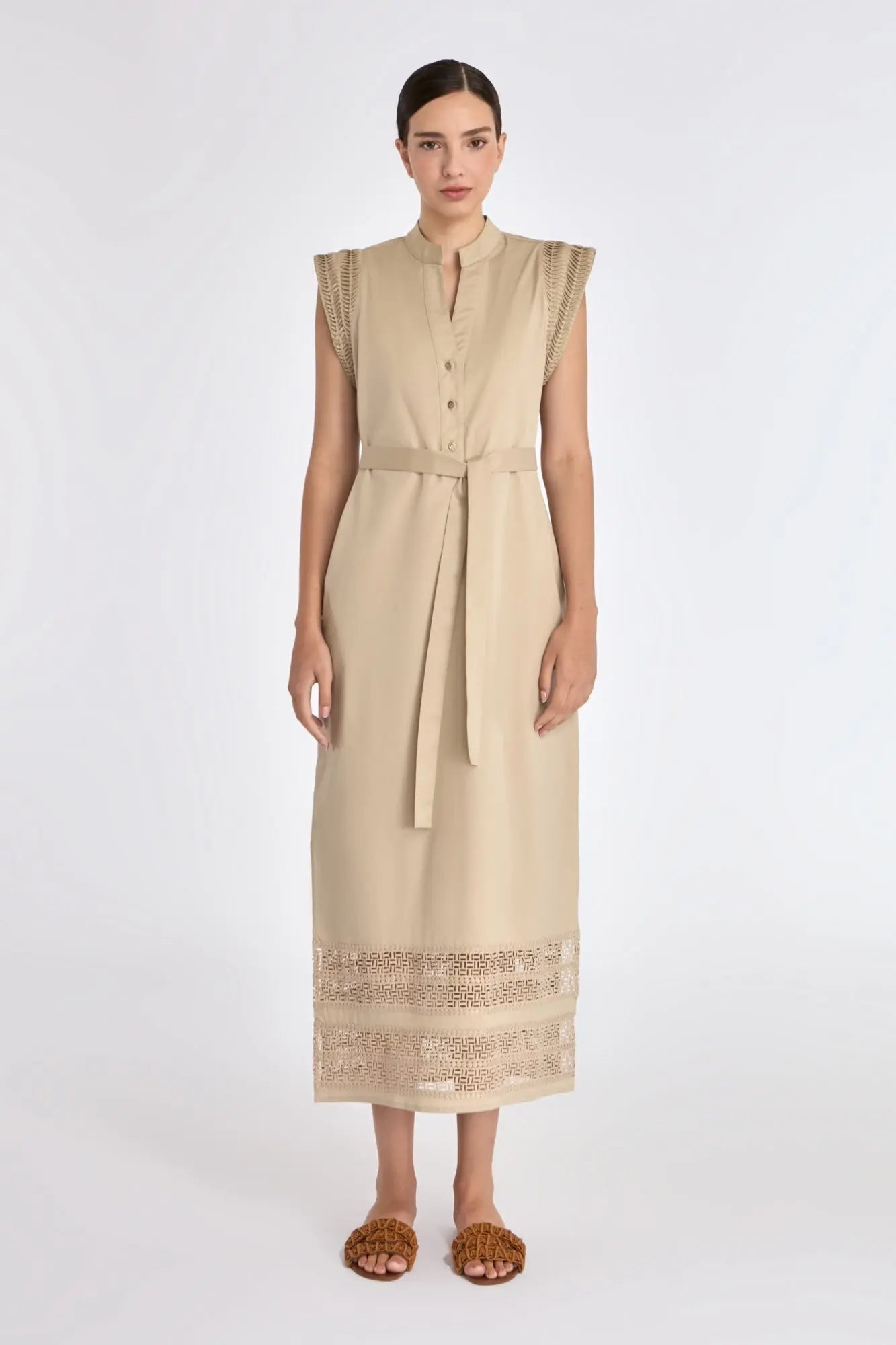 Maki Nehru Collar Dress | Ecru
