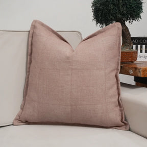 Premium Block Print Thick Linen Blush Red Pillow Cover - Solid