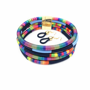 Hand woven collar African style color line magnetic buckle necklace set European and American exaggerated necklace