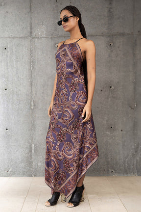 Silk Snake Scarf Dress - Maxi - Vino