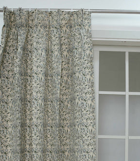 Handcrafted Floral Block Print Pleated Gray Linen Blend Ring Curtain - Semi Seer Qudrat