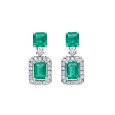 Emerald Cut Emerald & Diamond Halo Drop Earrings