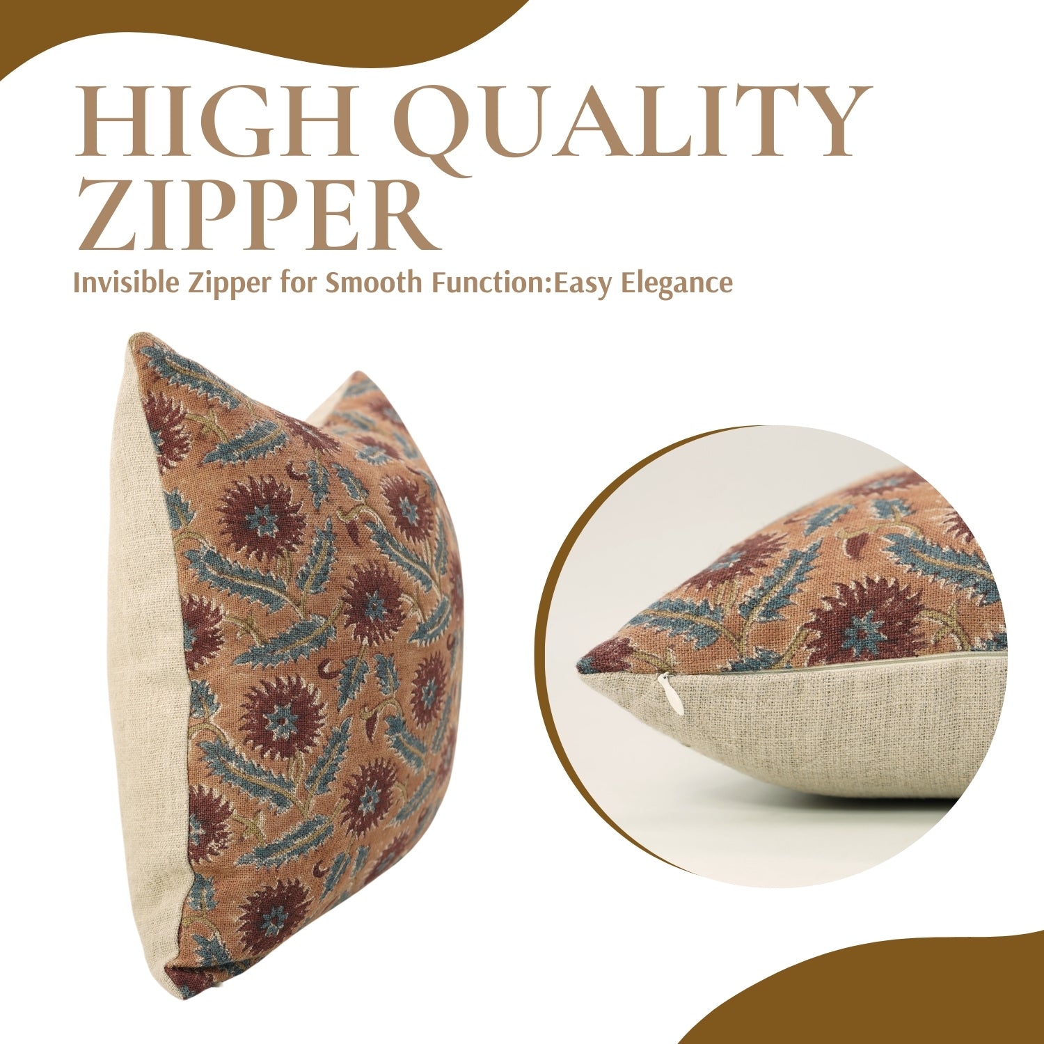 Hand Made Floral Pillow Cover Swarna Thick Linen