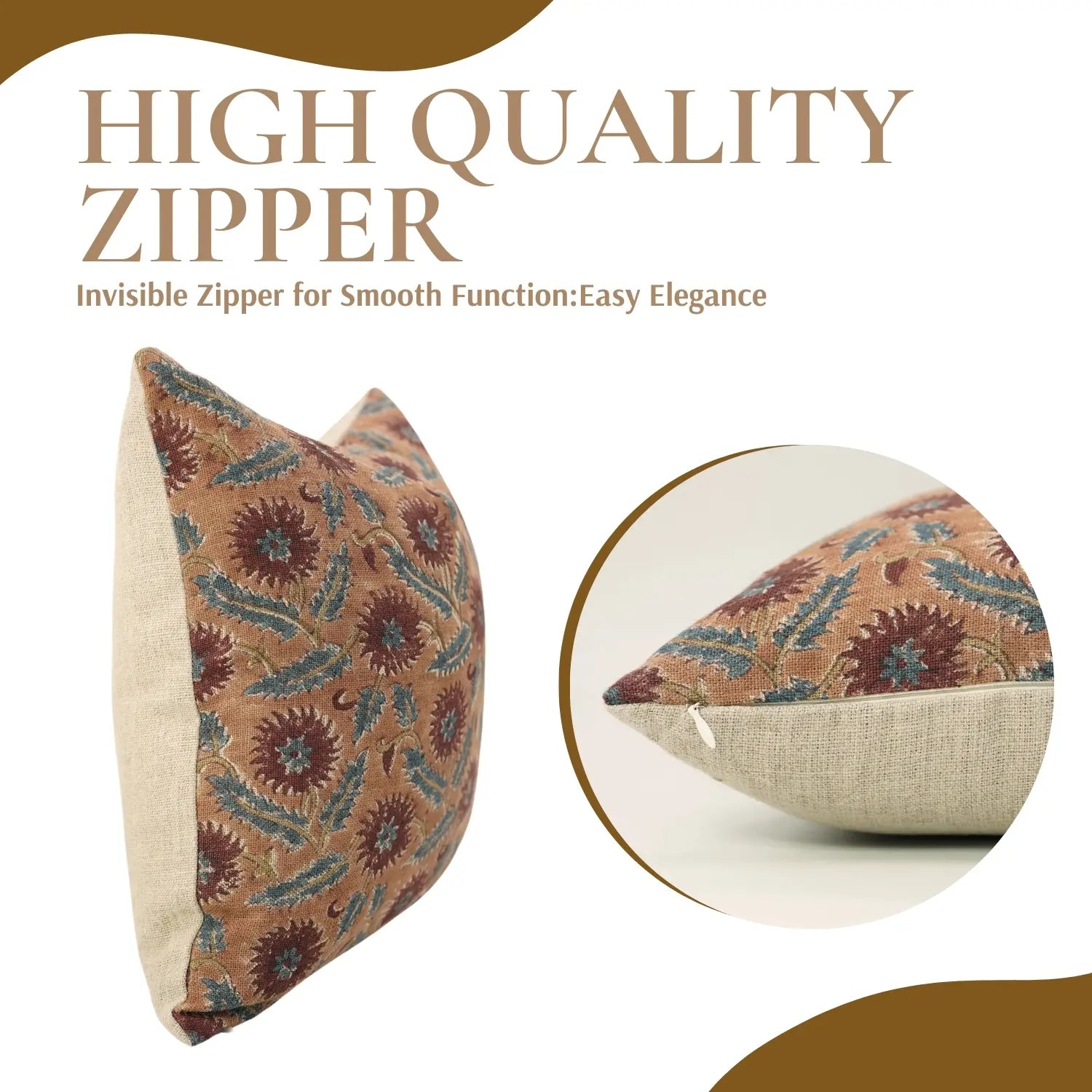 Hand Made Floral Pillow Cover Swarna Thick Linen