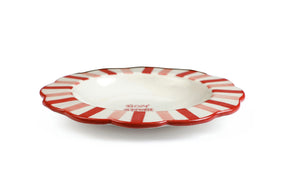 Ceramic Bon Appétit Striped Salad Plate,  Rose Red - 8.25 x 8.25 x 1.25 Inches