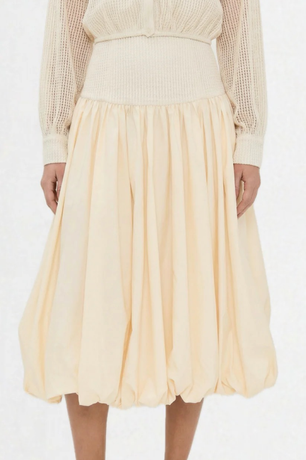 Kemi Ivory Crochet Waist Bubble Hem Cotton Skirt