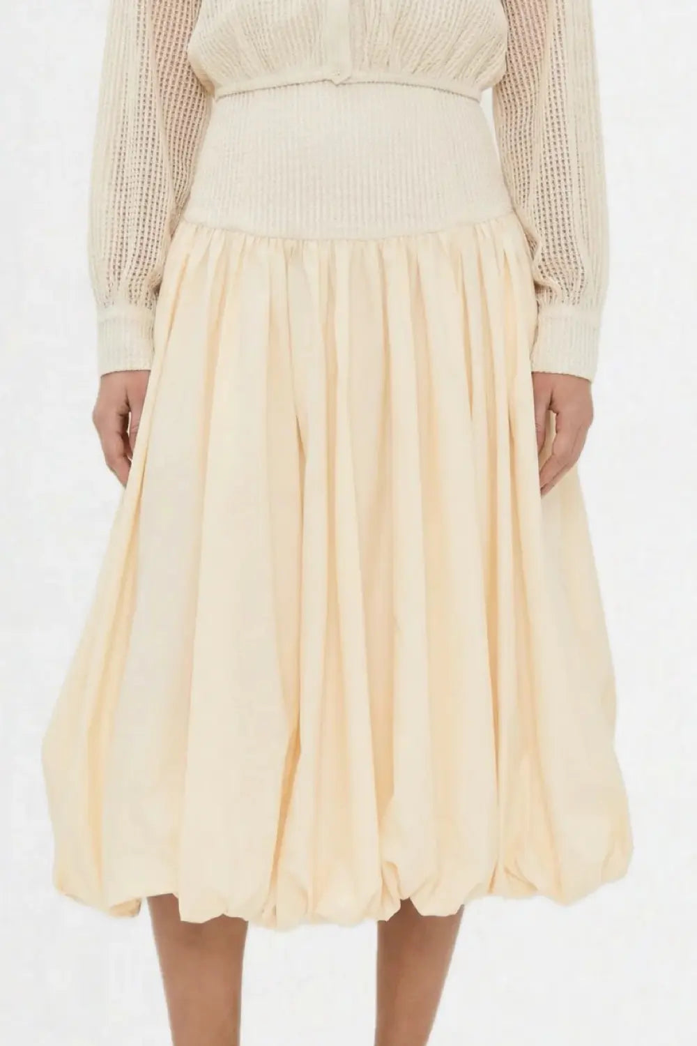 Kemi Ivory Crochet Waist Bubble Hem Cotton Skirt